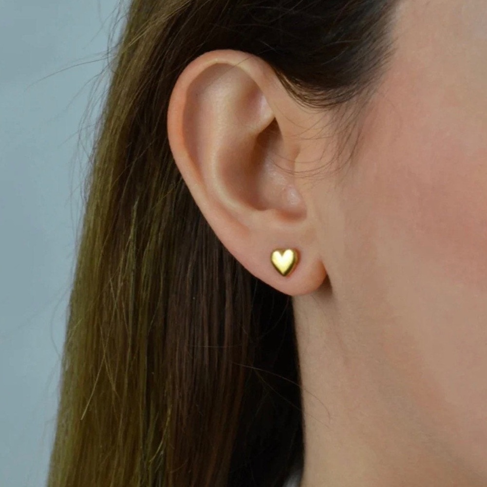 Gold and Silver Tiny Heart Stud Earrings - Picture 1 of 6